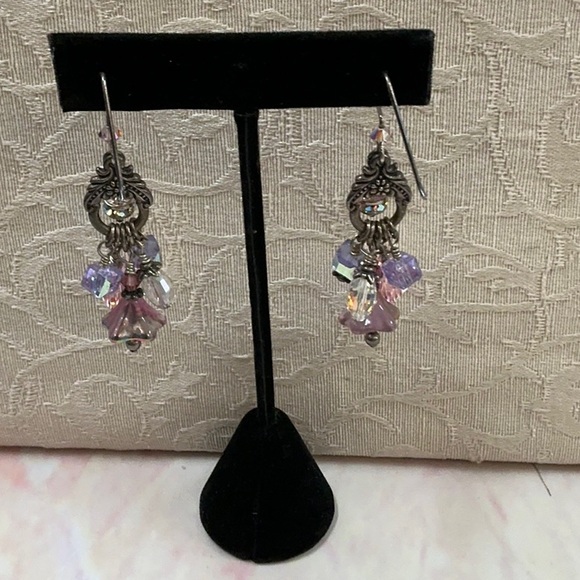 Swarovski mix crystal earrings handmade 1-of-kind pinks SS ear wires chandelier - Picture 3 of 5